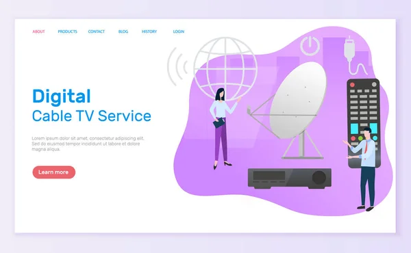 Vecteur Service Télévision Numérique Par Câble Personne Avec Connexion Satellite — Image vectorielle