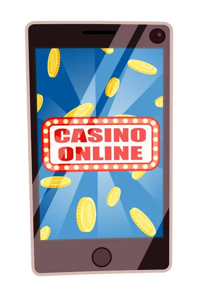 Apuestas Casino Línea Teléfono Inteligente Aislado Con Banner Marco Brillante — Archivo Imágenes Vectoriales
