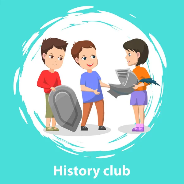 School History Club Pupils Three Kids Playing Historical Scene Knights — Stock Vector