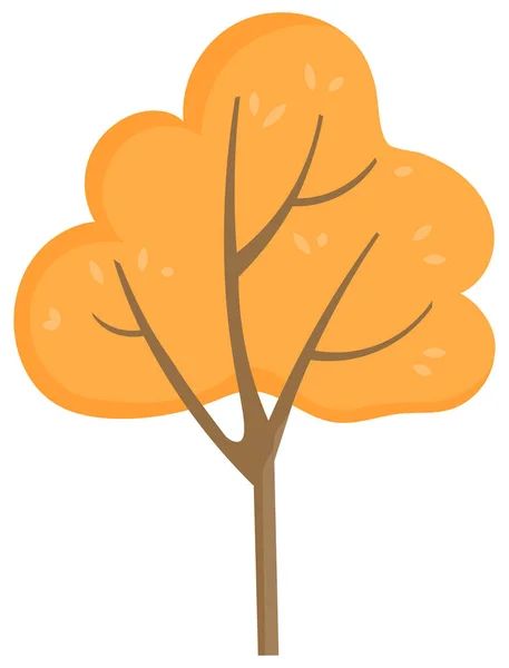 Vektorgult Träd Med Gyllene Blad Grenar Höstsäsong Tunn Brun Stam — Stock vektor