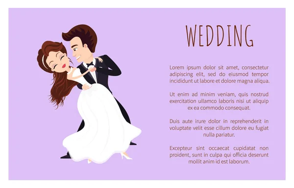 Svatební Plakát Šťastný Novomanželský Pár Tancující První Tanec Manželé Bílých — Stockový vektor