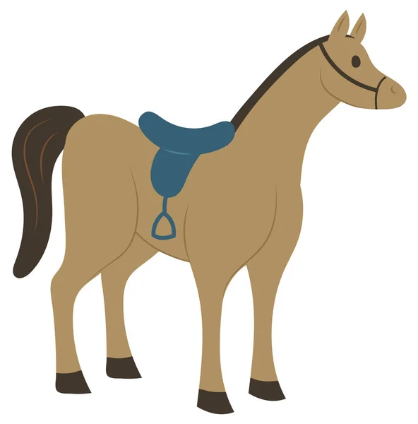 马的哺乳动物的载体 孤立的动物与座位的骑手 扁平的鬃毛站在旁边看着 种马是农场马术运动中强壮的宠物 — 图库矢量图片