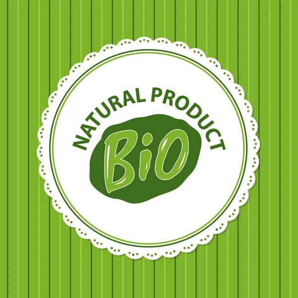 Natürliches Bio Produkt Grünes Etikett Isoliert Auf Gestreiftem Hintergrund Vektor — Stockvektor