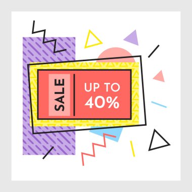 Son moda soyut geometrik balon satışı. Yeni gelen, büyük indirim ve özel teklif. Kara Cuma 'ya kadar. Büyük indirim. Geçerli pankart geçmişe dönük poster tasarımı tarzı. Memphis stilinde vintage renk ve şekiller