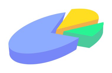 Belgeler, iş raporları ve finansal veri sunumları için renkli iş pastası grafiği. İş akışı için soyut pasta grafiği bilgisel ögesi kullanılabilir. Gelir sembolü düz izometrik biçimdedir