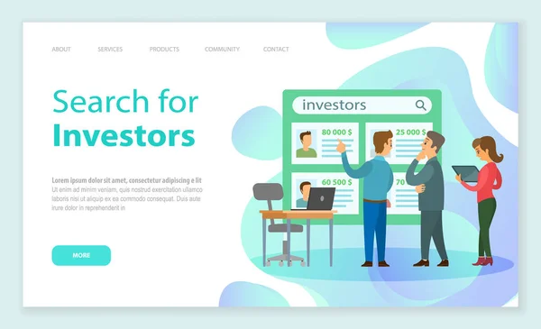 Szukaj Wektora Strony Internetowej Inwestorów Wybór Inwestora Biznesowego Menedżerowie Biur — Wektor stockowy