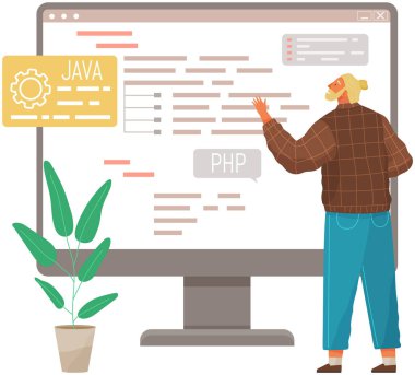 Program mühendisliği ve kodlama. Bilgisayar üzerinde web geliştirme üzerine çalışan programcılar. php, javascript, piton ve diğer dillerde betik kodlama ve programlama kavramı. Yazılım geliştiricileri