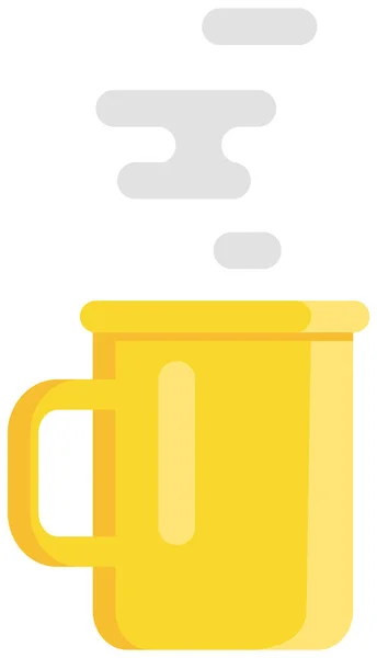 白を基調とした黄色のティーカップ 持ち手と熱い蒸気でガラスカップ 空の容器 液体や飲み物のためのガラス製品 ティーカップ セラミック器具 飲料朝食 — ストックベクタ