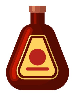 Bir şişe alkol, kutlama partisi unsuru, tost sembolü. Alkolik içecek konyak ve şarap veya rom, bira veya cin, viski, bar objesi, eğlence güçlü içecekler vektörü