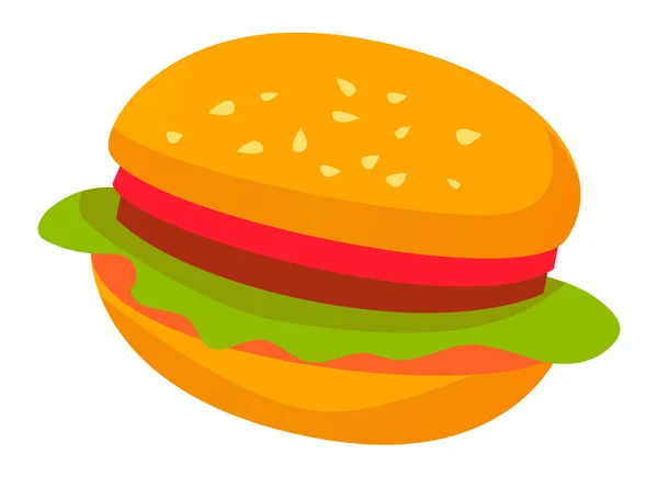 Sinal Comida Rápida Ícone Hambúrguer Isolado Pão Com Gergelim Salada — Vetor de Stock