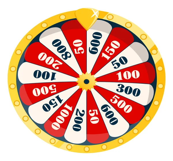 通过赌博赢钱 通过分段和选项孤立地轮盘赌 带着彩色选择和数字的车轮赌徒成功了 平面卡通风格的矢量插图 — 图库矢量图片