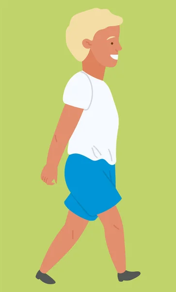Été Nature Garçon Enfant Marchant Sur Herbe Enfant Shirt Short — Image vectorielle