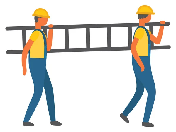 Pessoas Trabalhando Equipe Carregando Escada Ombro Personagens Isolados Vestindo Uniformes — Vetor de Stock