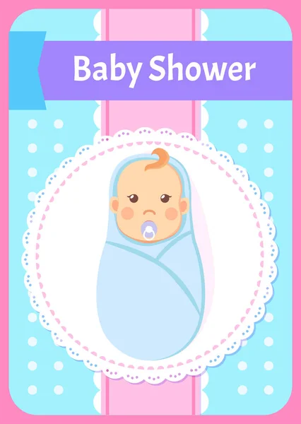 Baby Sprcha Blahopřání Zabalený Chlapce Hlavicí Vektorové Dítě Novorozenec Měsíc — Stockový vektor