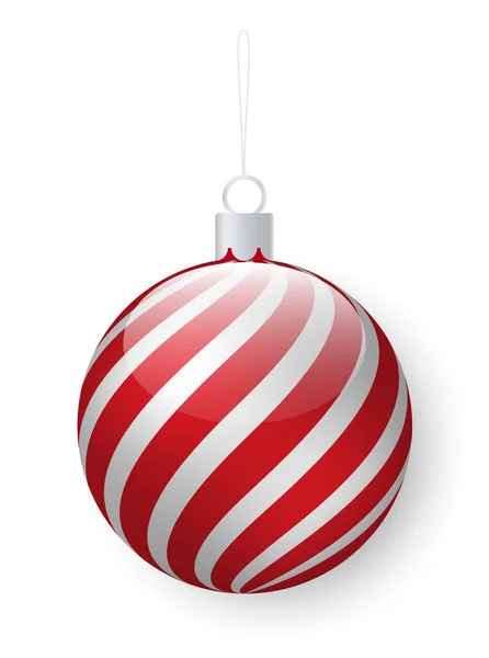 新年のクリスマスツリーベクトル上のバブル装飾 ストライプの装飾が施されたボール 冬の休日や機会に季節の装飾 色ガラス製の独立したおもちゃ フラットスタイルのイラスト — ストックベクタ