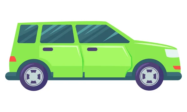 自動車ベクトル隔離された自動車 車両の自動前方の迅速な輸送を移動運転 ウェブ プリントのためのフラットスタイルデザインで乗馬ジープフラットスタイルイラストの輸送緑の色 — ストックベクタ