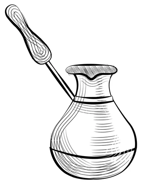 土耳其壶用于制作美味的咖啡载体 孤立的单色素描轮廓 卡布奇诺或浓缩咖啡制造商 放弃传统饮料酿造扁平风格 — 图库矢量图片