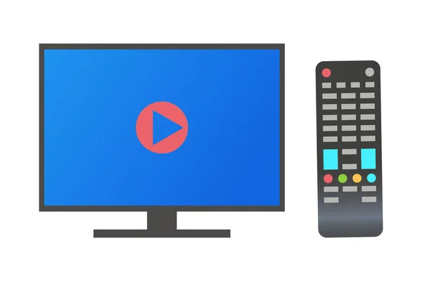 Televisione Con Vettore Controllo Remoto Alta Definizione Monitor Cavo Stile — Vettoriale Stock