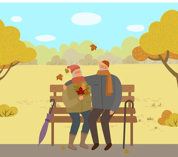 Ein Altes Paar Sitzt Auf Einer Holzbank Herbstlichen Park Großvater — Stockvektor