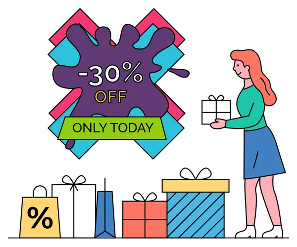 Sale Discounts Vector Blot Shape Banner Woman Present Shopping Female — Stock Vector