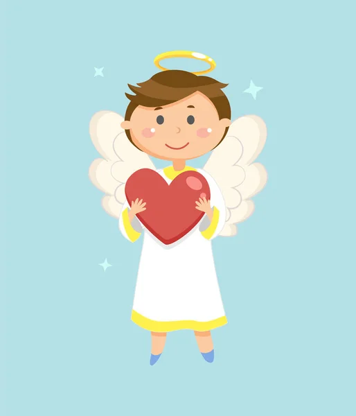 Cupid Heart Valentines Day Symbol Angel Boy Vector Halo Wings — Stock Vector