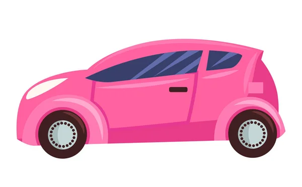 Kleine Auto Geïsoleerd Witte Achtergrond Roze Microwagen Voor Meisjes Met — Stockvector