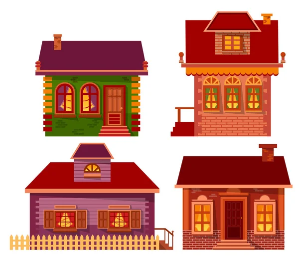 Homes People Winter Vector Isolated Set Buildings Houses Designs Estate — Stock Vector