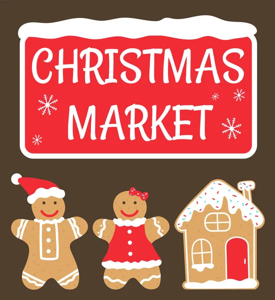 Vánoční Trh Sušenkami Pečené Perníkové Sušenky Formě Pánských Ženských Domácích — Stockový vektor