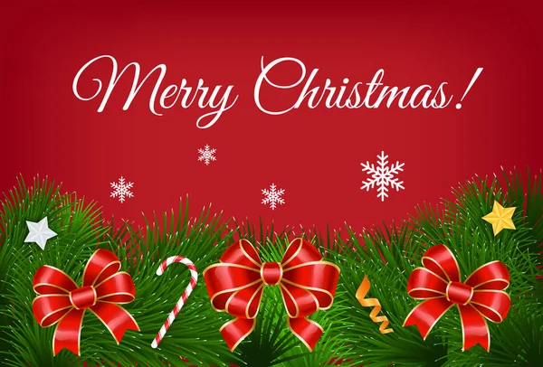 Buon Natale Biglietto Auguri Decorato Fiocco Caramelle Abete Rosso Cartolina — Vettoriale Stock