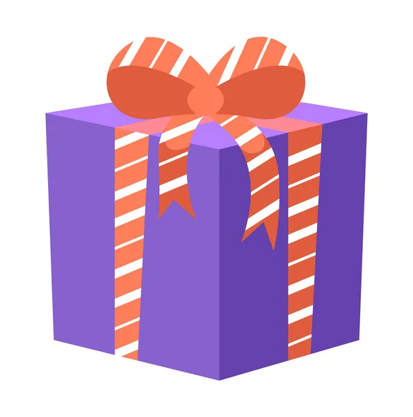 Подарок Праздников Коробке Ленточным Бантом Фиолетовой Оберточной Бумагой Изолированная Икона — стоковый вектор