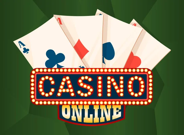Casino Online Lichtbrett Und Glücksspielkarten Grüner Umschlag Mit Riskanter Unterhaltung — Stockvektor
