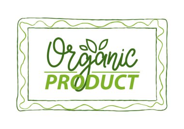 Yeşil soyut çerçeveli menü logosu. Dikdörtgen çerçevedeki organik ürün etiketi izole edildi. Yeşillik vektörü, el yapımı rozet, beyaz üzerine kurumsal kimlik logosu tasarımı.