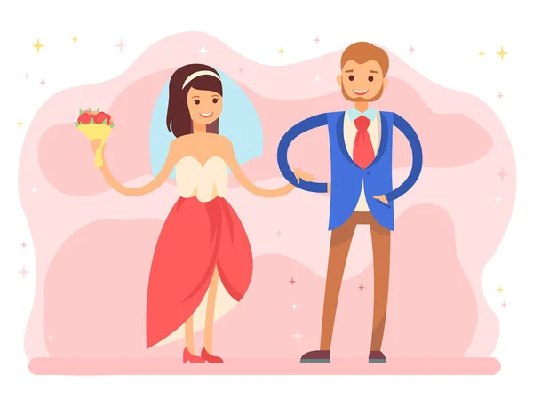 Braut Und Bräutigam Tanzen Ersten Hochzeitstag Mann Und Frau Verliebt — Stockvektor