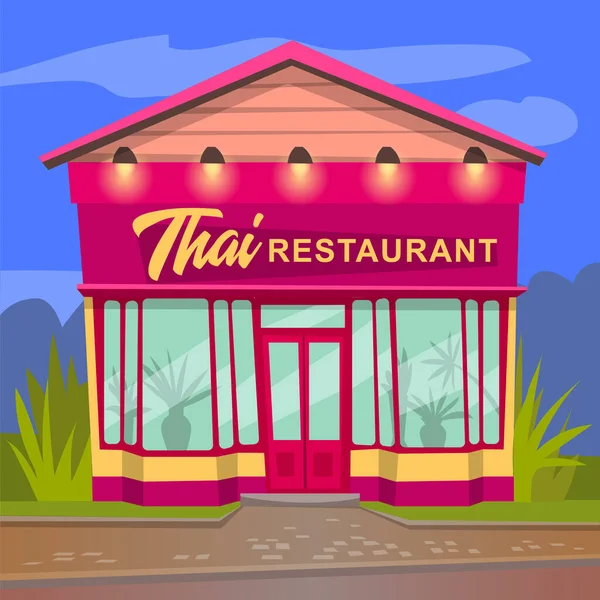 Thailändisches Restaurant Gerichte Asiatischen Stil Rosafarbenes Backsteingebäude Für Geschäfte Café — Stockvektor
