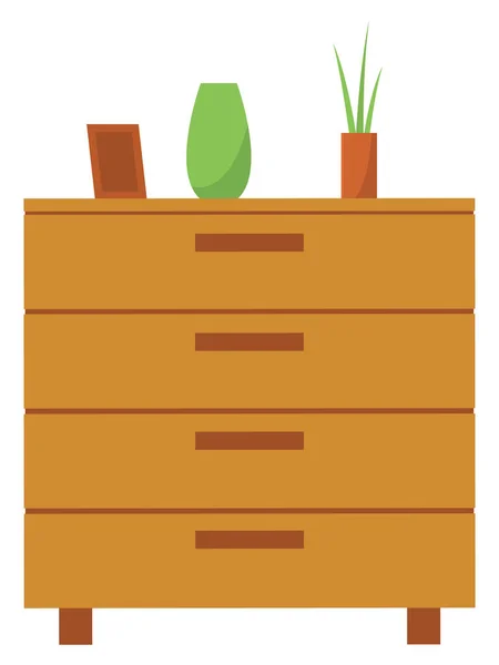 Mobiliário Para Vetor Doméstico Cômoda Isolada Com Vaso Planta Quadro —  Vetores de Stock
