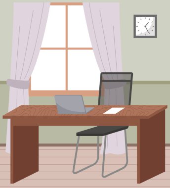 Çalışanların örgütlenme yeri. Worspace oda tasarımı, ofiste çalışmak için yer. İçi bilgisayar ve sandalyeli mobilya masası düzenlemesi. Evde teknolojiyle çalışmak için uygun bir yer
