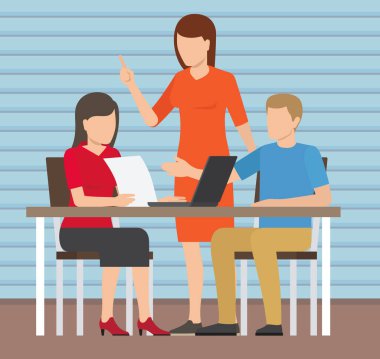Ofis personeli, iş ve iletişim. Kafa ve astlar. Çeşitli işçiler, menajerler. Farklı seviyelerdeki üst düzey yöneticiler. Ofis çalışanları. İş arkadaşları. Meslektaşlar proje takım çalışmasını tartıştılar