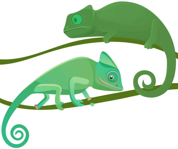 Par Pequeños Animales Dibujos Animados Lagartos Camaleones Verdes Sientan Sobre — Vector de stock