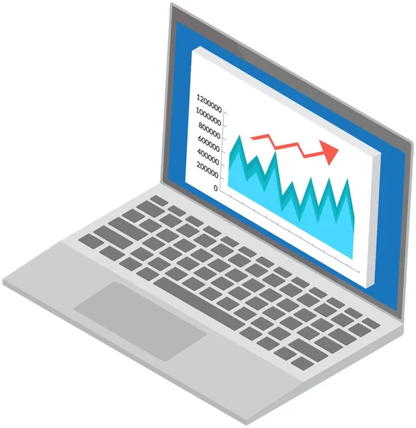 Estratégia Economia Análise Vendas Crescimento Estatístico Com Gráfico Barras Laptop — Vetor de Stock