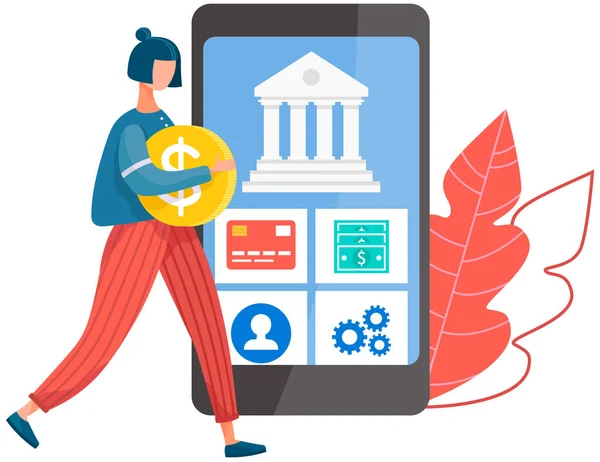 Aplikacja Bankowości Internetowej Telefon Interfejsem Aplikacji Mobilnej Płatności Online Bankomat — Wektor stockowy
