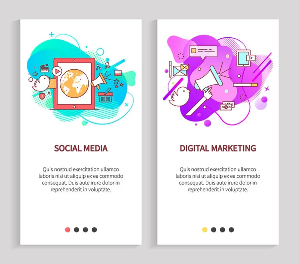 Médias Sociaux Diapositive Marketing Numérique Innovation Réseau Écran Tablette Communication — Image vectorielle