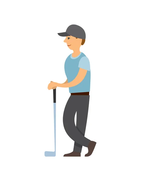 ゴルフ選手隔離された漫画のキャラクター ベクトル男性は特別な制服を着て スティックでスポーツゲームをプレイする人 スポーツやアクティブなライフスタイル ゴルフ — ストックベクタ