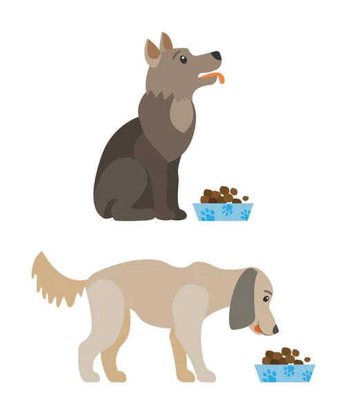 Perro Comiendo Del Tazón Vista Lateral Del Personaje Hambriento Mascota — Archivo Imágenes Vectoriales