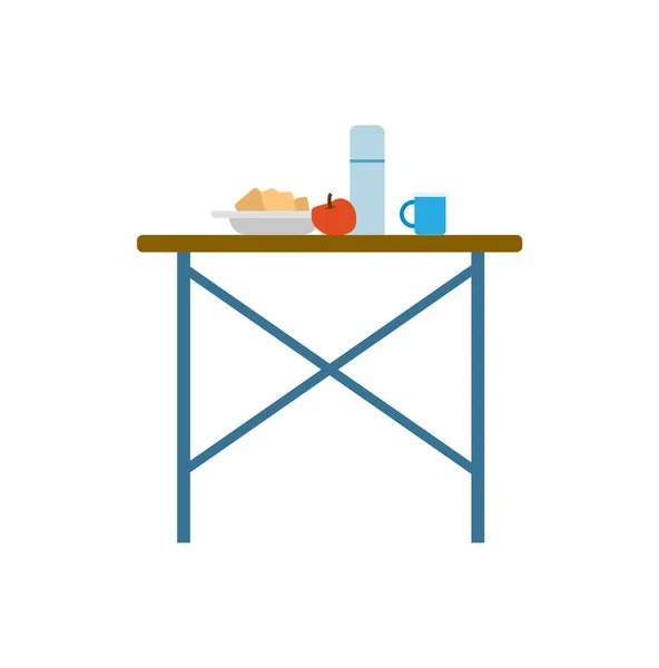 Picknicktisch Serviert Mit Teller Und Apfel Thermoskanne Und Tasse Objekte — Stockvektor
