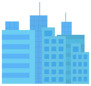 Mavi renkli gökdelen, pencereli yüksek binanın dışı. Şehir manzarası, iş inşaatı, şehir elementi, modern mimari, kasaba vektörü