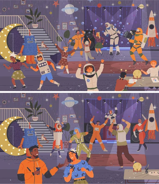 Animators Birthday Party Cosmic Style Theme Party Costumes People Costumes —  Vetores de Stock