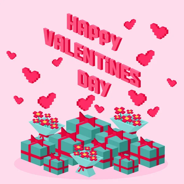 Valentine Day Pixel Concept Gifts Boyfriend Girlfriend Wife Husband Love — Vetor de Stock
