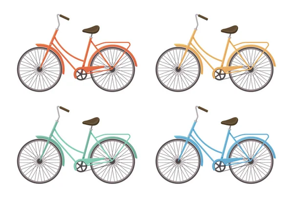 Ladys Sports Bike Set Isolated White Background Bicycle Side View — Vettoriale Stock