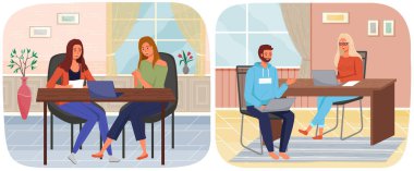 Ofis personeli, iş ve iletişim. Kafa ve astlar. Çeşitli işçiler, menajerler. Farklı seviyelerdeki üst düzey yöneticiler. Ofis çalışanları. İş arkadaşları. Meslektaşlar proje takım çalışmasını tartıştılar