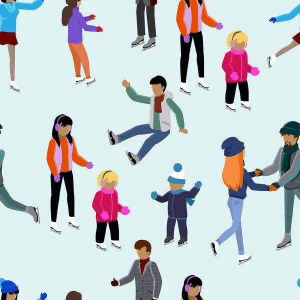Group Happy People Dressed Winter Clothes Ice Skating Rink Men — Vector de stock